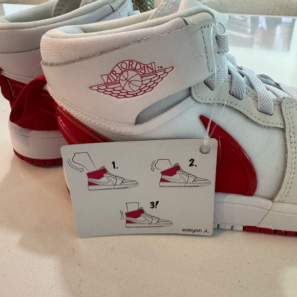 Nike Jordan 1 Mid RM Easton (PS) red and white high top shoes. Youth size 13.5C. - Picture 7 of 10